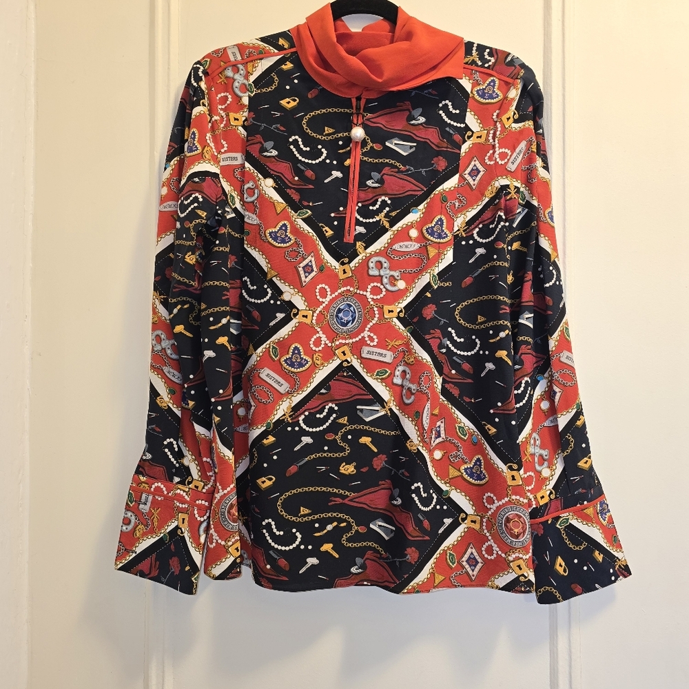 Opening Ceremony Silky Sorority Sister Print Long Sleeve Blouse - Size 4
